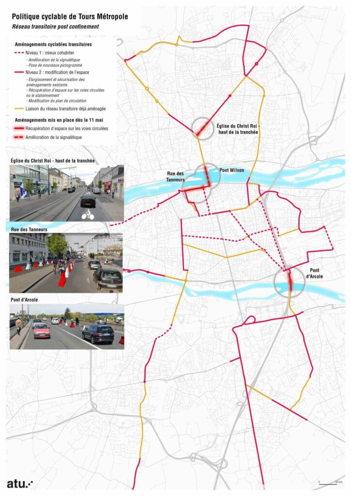 Carte des aménagements cyclables transitoires de la Métropole. ©ATU