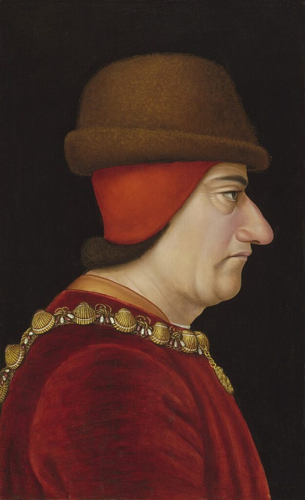 Louis XI en buste, de profil à droite. Huile sur toile attribuée à Jacob de Littemont (vers 1469).