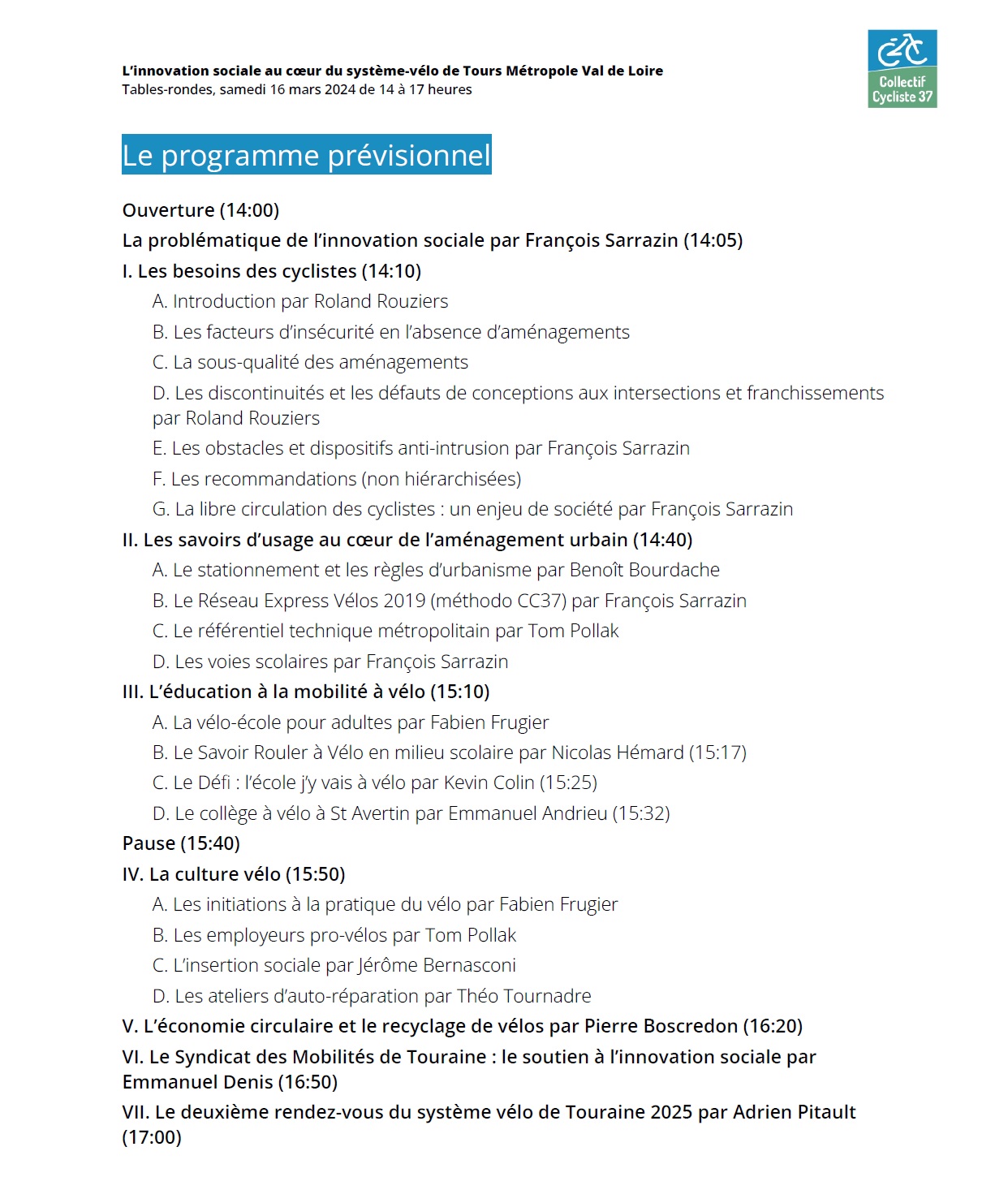 Tables rondes - Programme prévisionnel