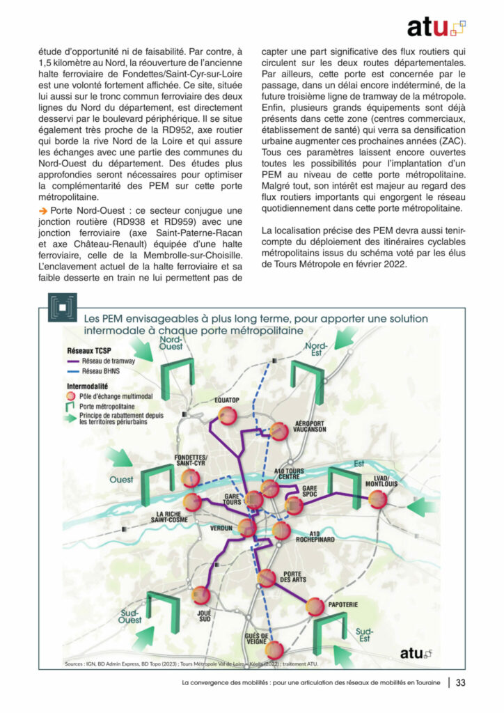 Etude "La convergence des mobilités en Touraine. Vers une articulation des réseaux de mobilité pour une meilleure desserte du territoire", ATU, février 2024.