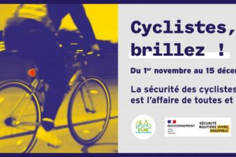 Visuel de la campagne de sensibilisation de la FUB "Cyclistes, brillez !" 2025. @FUB