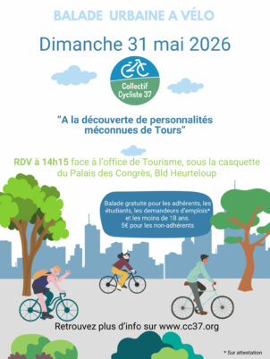 Dimanche 31 mai 2026 : balade à vélo « A la découverte de personnalités méconnues de Tours »