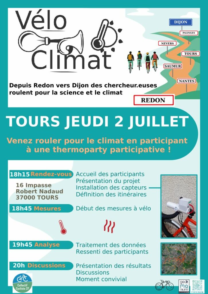 Affiche de la ThermoParty organisée par VéloClimat et le Collectif Cycliste 37 le jeudi 2 juillet 2026 à Tours.